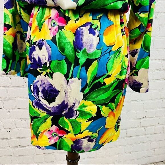 VTG 80s Mary Jo Bruno Tropical Hawaiian Aloha Silk Shirt Dress - Picture 7 of 11